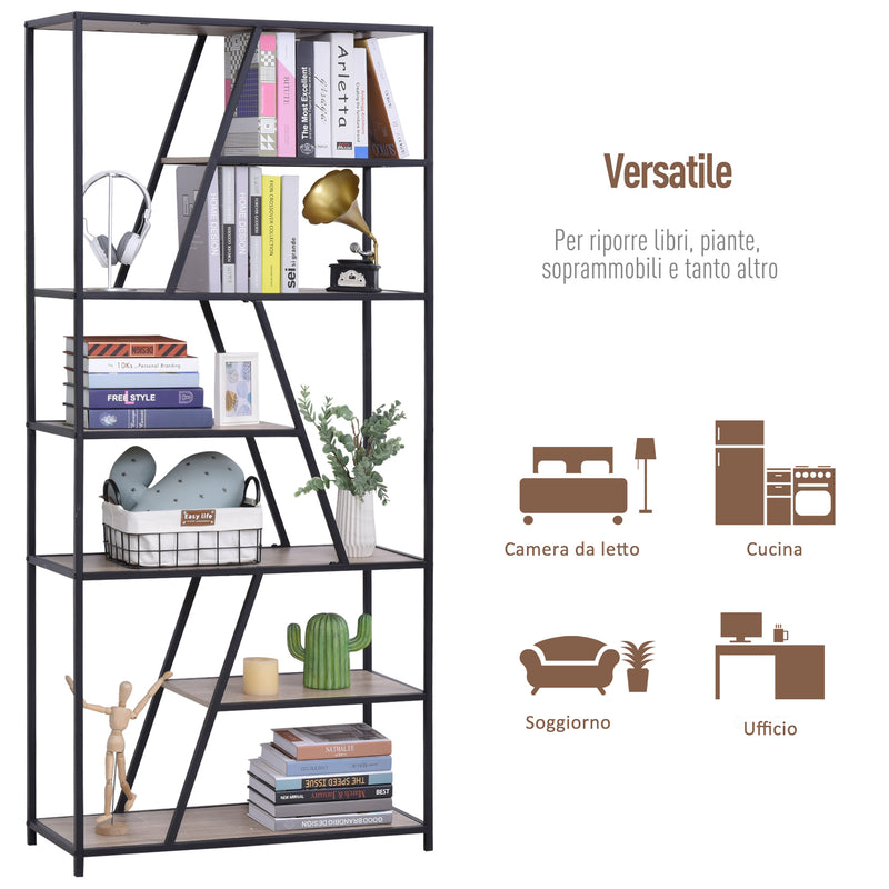 Libreria 9 Ripiani 80x33x180 cm in Legno e Metallo  Nera-3