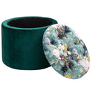 Pouf Contenitore Poggiapiedi Ø51x38 cm in Tessuto  Verde-4