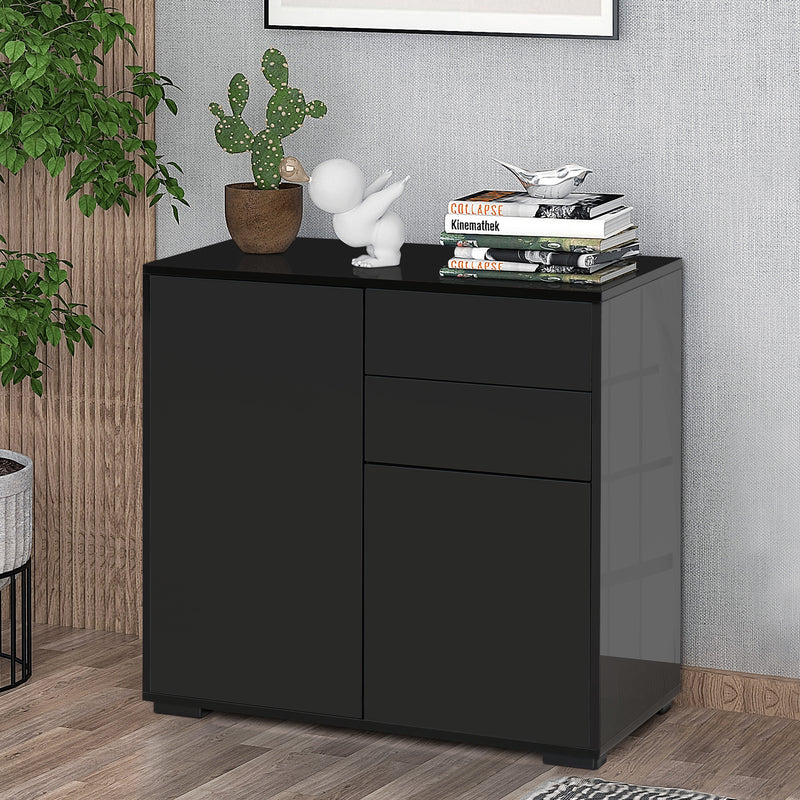 Mobiletto Multiuso 79x36x74 cm 2 Cassetti 2 Armadi Nero-2