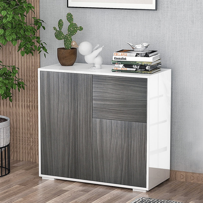 Mobile Multiuso 79x36x74 cm 2 Cassetti 2 Ante  Grigio e Bianco-2