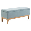 Panca Pouf Contenitore Imbottita 110x39x45 cm in Tessuto Effetto Lino Azzurro-1