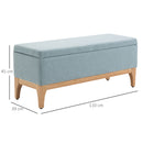 Panca Pouf Contenitore Imbottita 110x39x45 cm in Tessuto Effetto Lino Azzurro-3