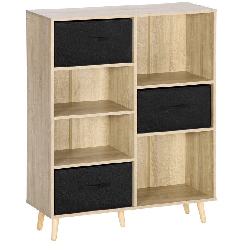 Libreria 4 Ripiani 3 Cassetti 90x30x102,5 cm in Legno e  Tessuto-1