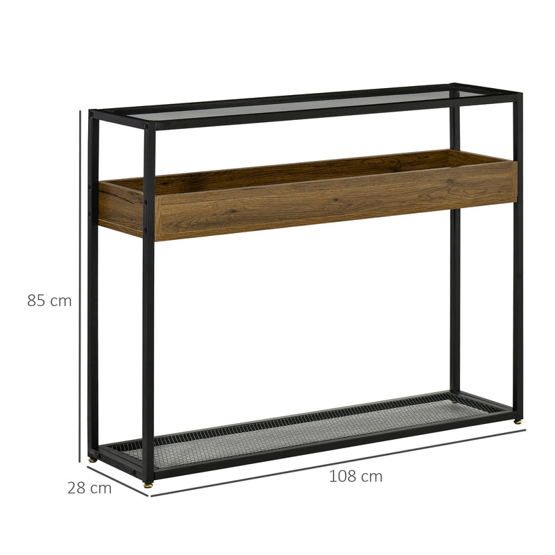 Tavolo Consolle Ingresso 108x28x85 cm in Acciaio e Legno Marrone Rustico-3