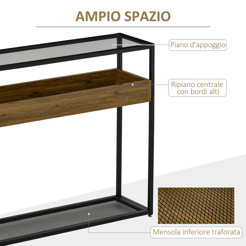 Tavolo Consolle Ingresso 108x28x85 cm in Acciaio e Legno Marrone Rustico-4