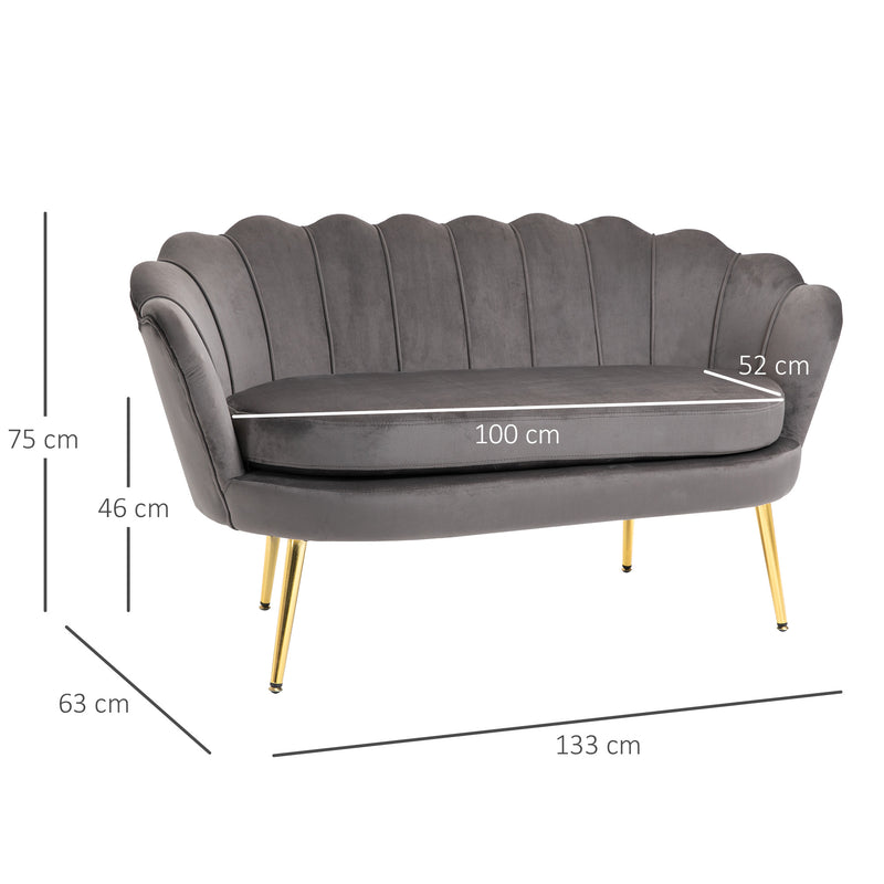 Divano 2 Posti 130x63x73 cm in Velluto Grigio-3