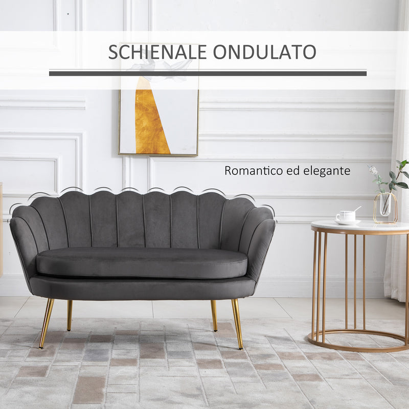 Divano 2 Posti 130x63x73 cm in Velluto Grigio-4