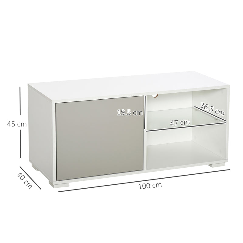 Mobile TV 100x40x45 cm in Legno Truciolare e Vetro Bianco e Grigio-3