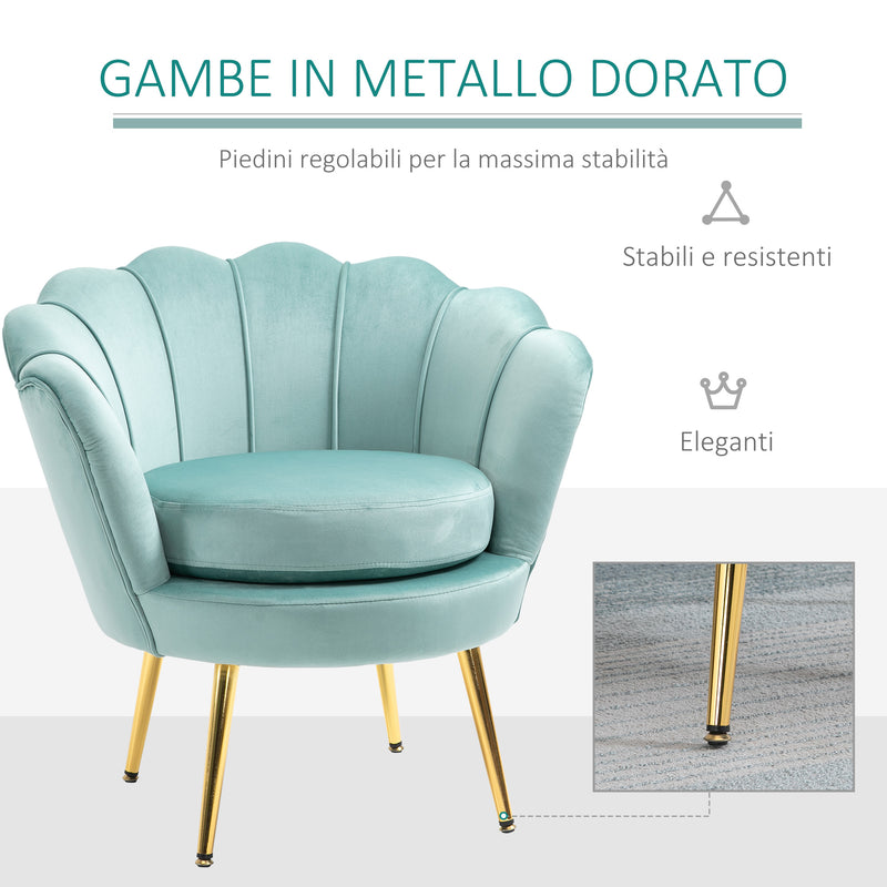 Poltrona Imbottita 76x67x74 cm in Tessuto Effetto Velluto Azzurra-5