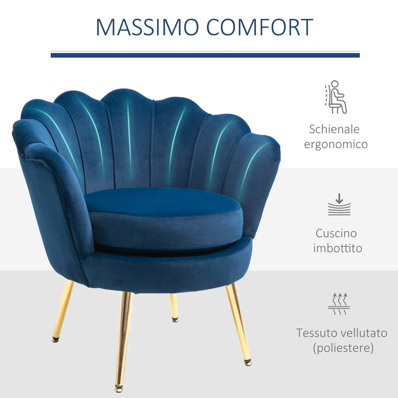 Poltrona Imbottita 76x67x74 cm in Tessuto Vellutato Blu-5