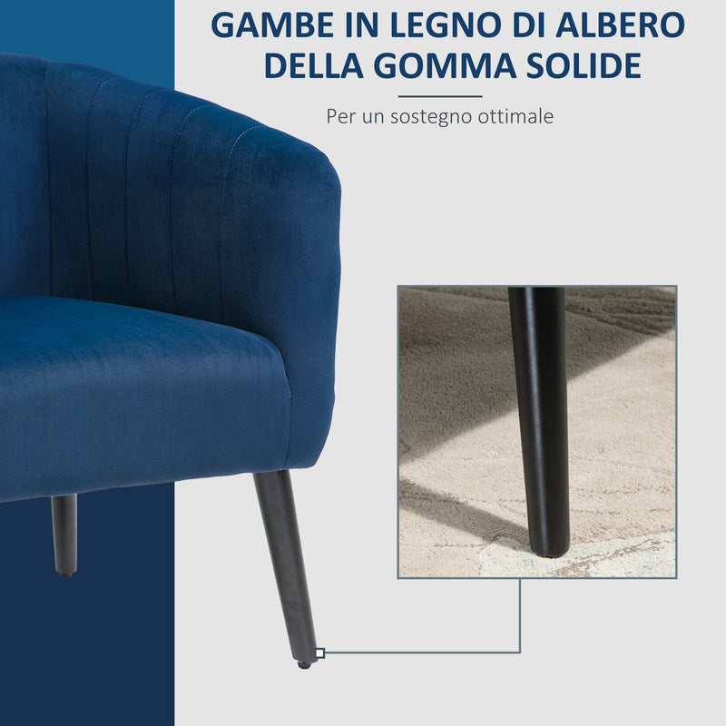 Poltroncina Imbottita 71x49x94 cm in Tessuto Vellutato Blu-6