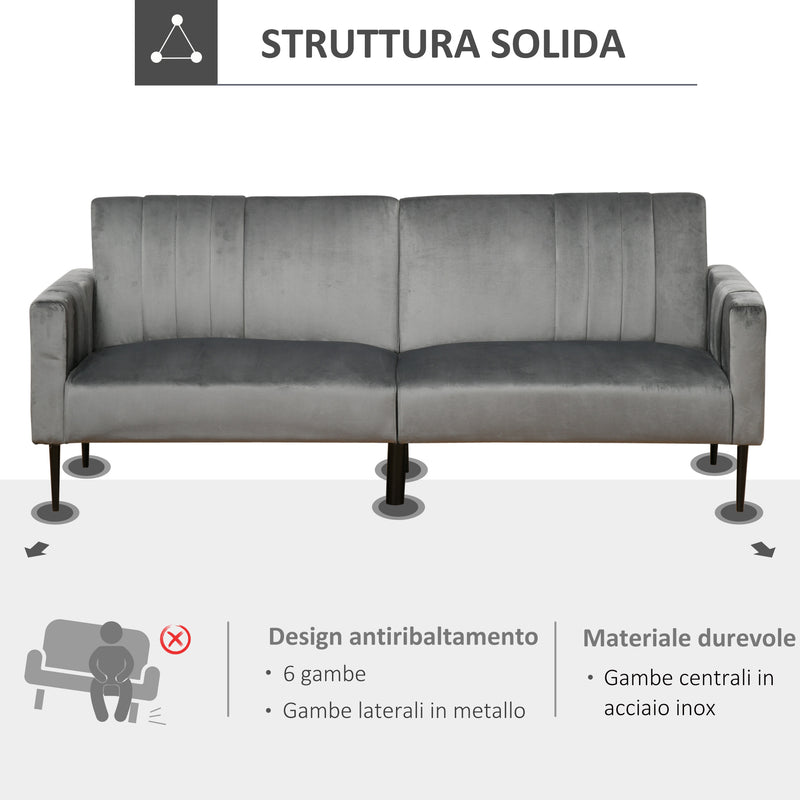 Divano 3 Posti 203x84x83 cm in Velluto Grigio Scuro-7