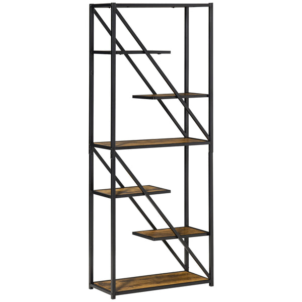 Wandbücherregal 6 Regale 64x30x165 cm aus Spanplatte und braunem und schwarzem Metall acquista