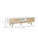 Mobile TV 2 Ante Cassetto e Vano Centrale 160x40x45 cm in MDF Bianco e Legno-3