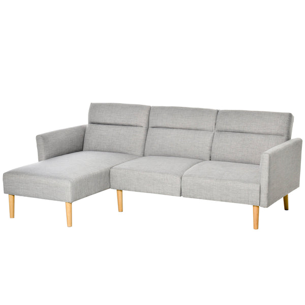 Eckschlafsofa 207 x 107 x 60,5 cm mit Halbinsel aus Holz und hellgrauem Stoff acquista