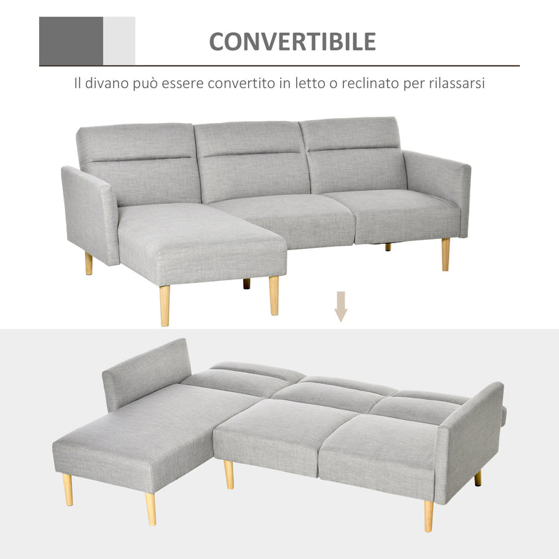 Divano Letto Angolare 207x107x60,5 cm con Penisola in Legno e Tessuto Grigio Chiaro-4