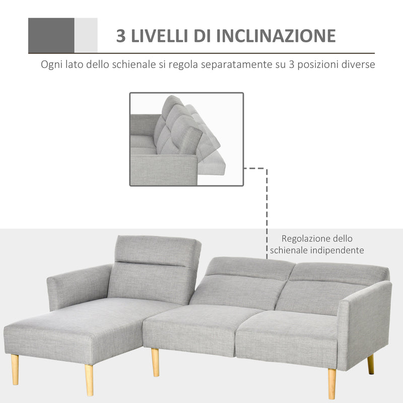 Divano Letto Angolare 207x107x60,5 cm con Penisola in Legno e Tessuto Grigio Chiaro-5