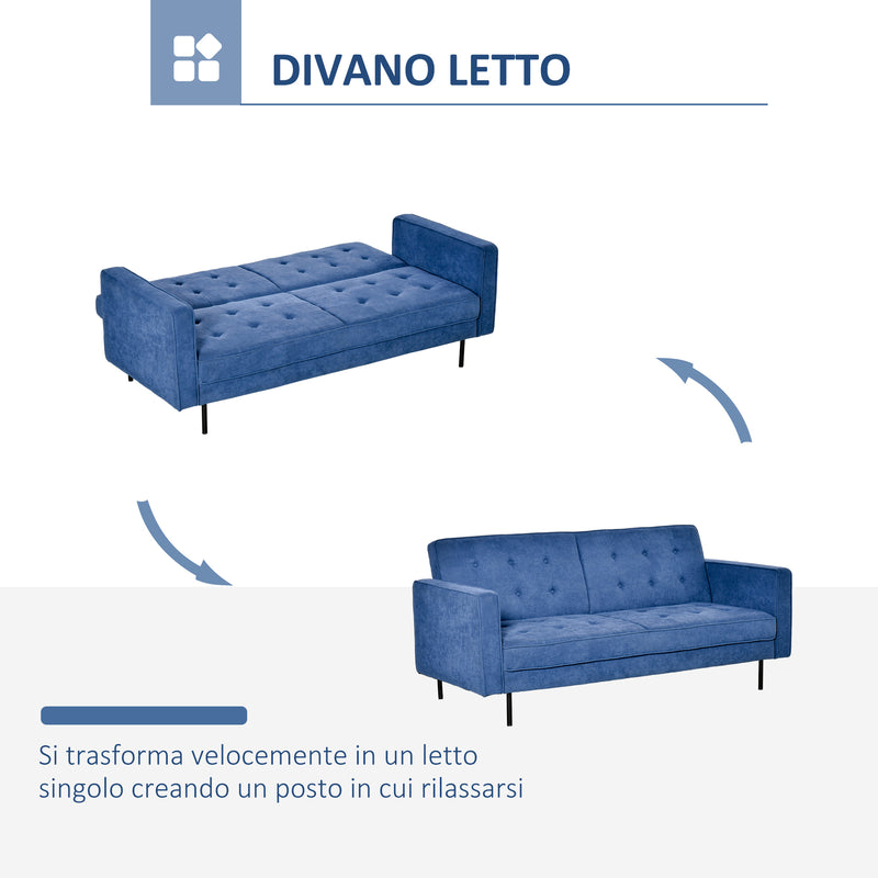 Divano Letto 3 Posti 187x91x85 cm in Tessuto Blu-4