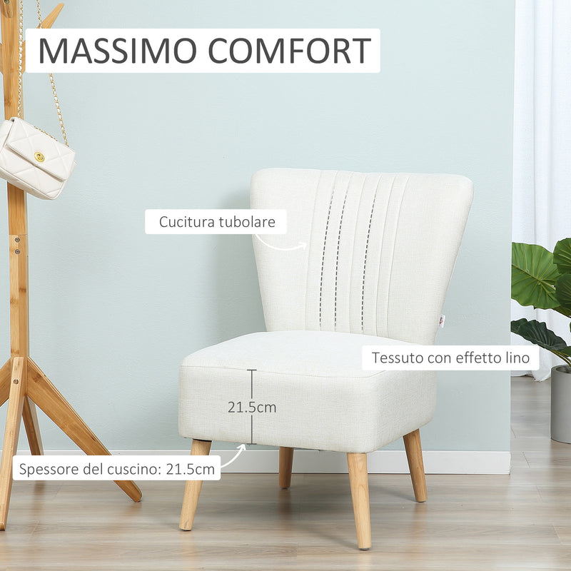 Poltrona Imbottita 59x62x83 cm in Tessuto Bianco-5