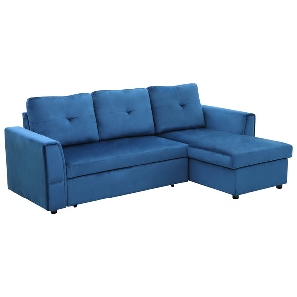 sconto 3-Sitzer-Schlafsofa mit Chaiselongue-Behälter 232 x 141 x 85 cm in blauem Stoff in Leinenoptik