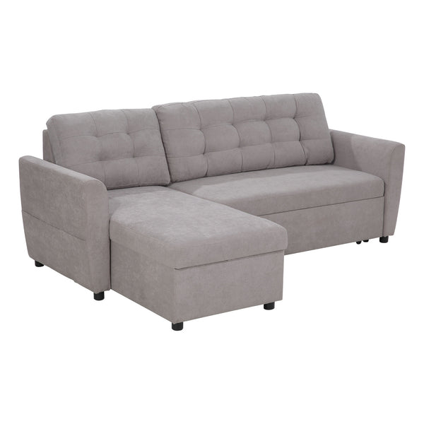 online 3-Sitzer-Schlafsofa mit Chaiselongue-Behälter 217 x 134 x 85 cm in grauem Stoff in Leinenoptik