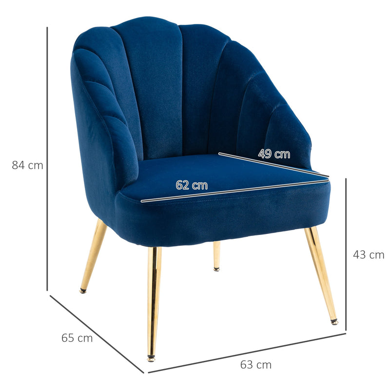 Poltrona Imbottita 63x65x84 cm in Velluto Blu-3