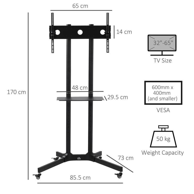 Carrello Supporto per TV 32"-65" Vesa 60x40 cm in Acciaio Nero-3