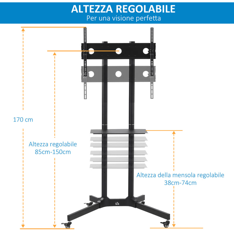 Carrello Supporto per TV 32"-65" Vesa 60x40 cm in Acciaio Nero-4