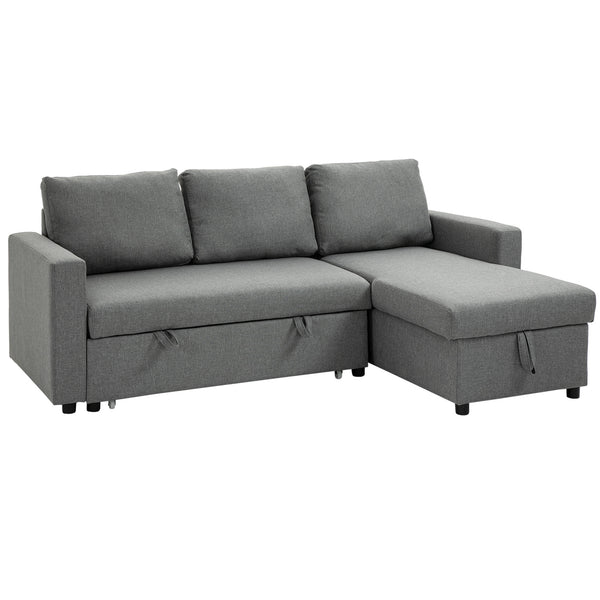 sconto 3-Sitzer-Schlafsofa mit Chaiselongue-Behälter 211,5 x 146 x 85 cm in grauem Stoff in Leinenoptik