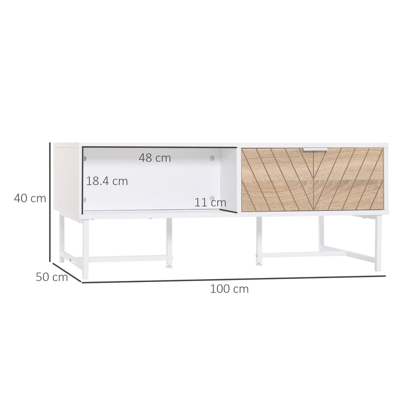 Tavolino Basso con Cassetti 100x50x40 cm in Legno e Metallo Bianco-3