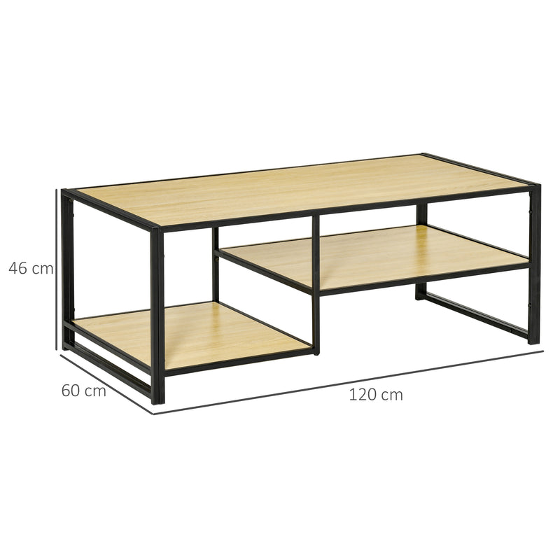 Tavolino da Caffè 3 Ripiani 120x60x46 cm in Acciaio e MDF Quercia-3