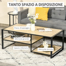 Tavolino da Caffè 3 Ripiani 120x60x46 cm in Acciaio e MDF Quercia-5