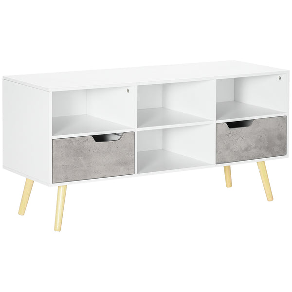 TV-Schrank 4 Fächer 2 Schubladen 117 x 39 x 56,7 cm für Fernseher bis 50" in weißer und hellgrauer Spanplatte online