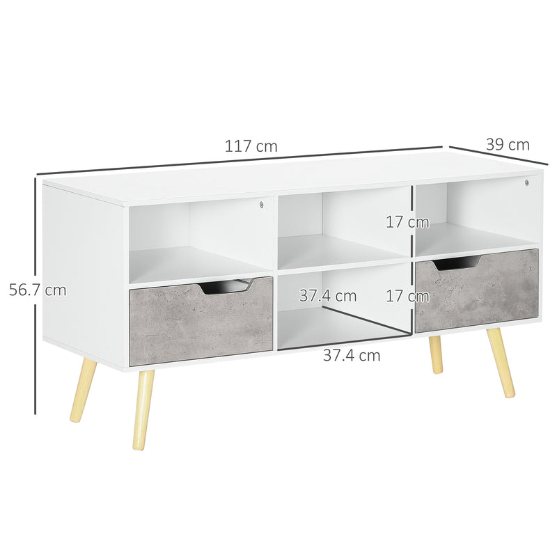 Mobile TV 4 Scomparti 2 Cassetti 117x39x56,7 cm per TV fino a 50" in Truciolato Bianco e Grigio Chiaro-3