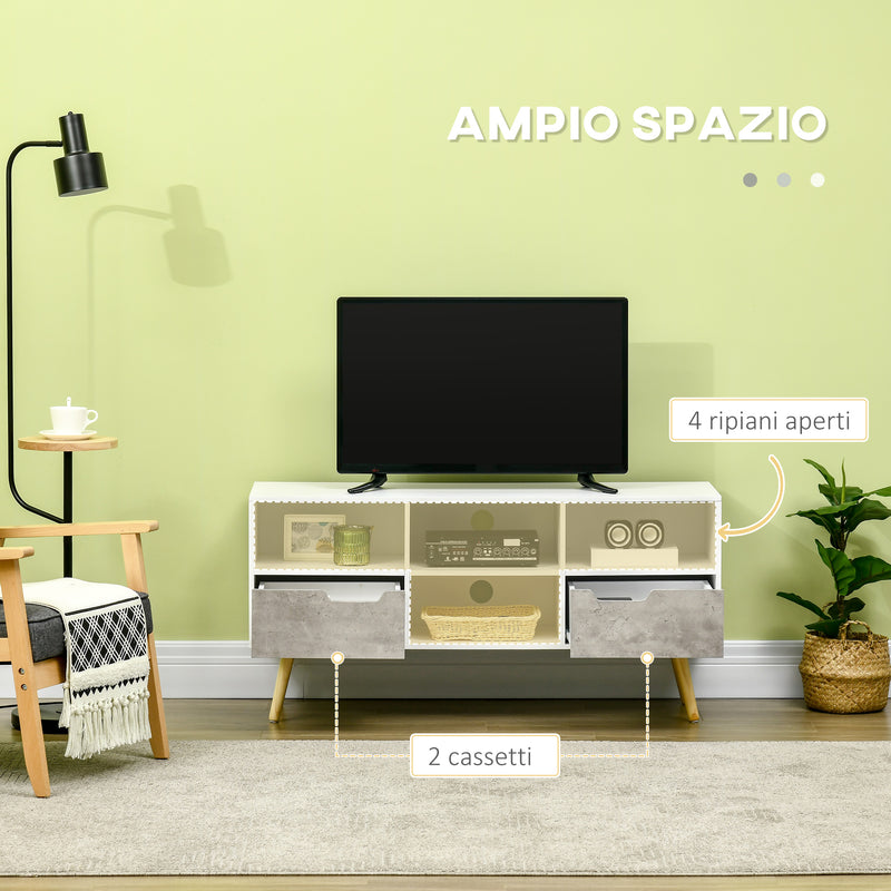 Mobile TV 4 Scomparti 2 Cassetti 117x39x56,7 cm per TV fino a 50" in Truciolato Bianco e Grigio Chiaro-4