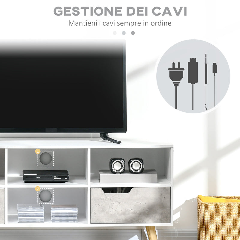 Mobile TV 4 Scomparti 2 Cassetti 117x39x56,7 cm per TV fino a 50" in Truciolato Bianco e Grigio Chiaro-5