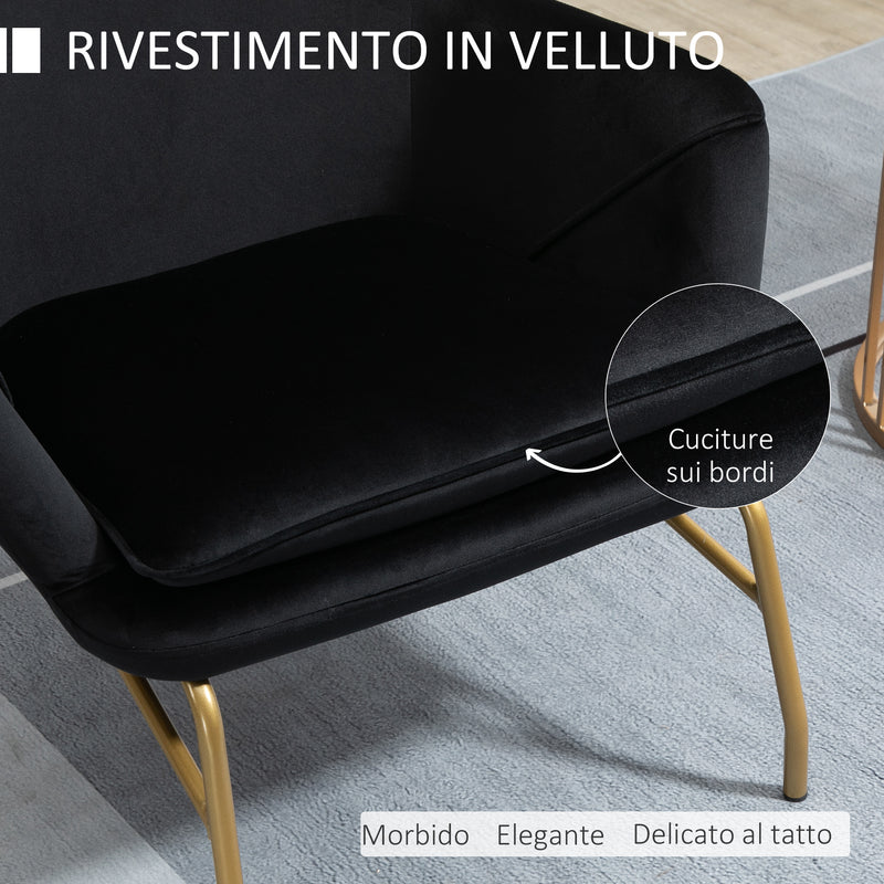 Poltrona Imbottita 74x68x77 cm in Tessuto Effetto Velluto Nero-4