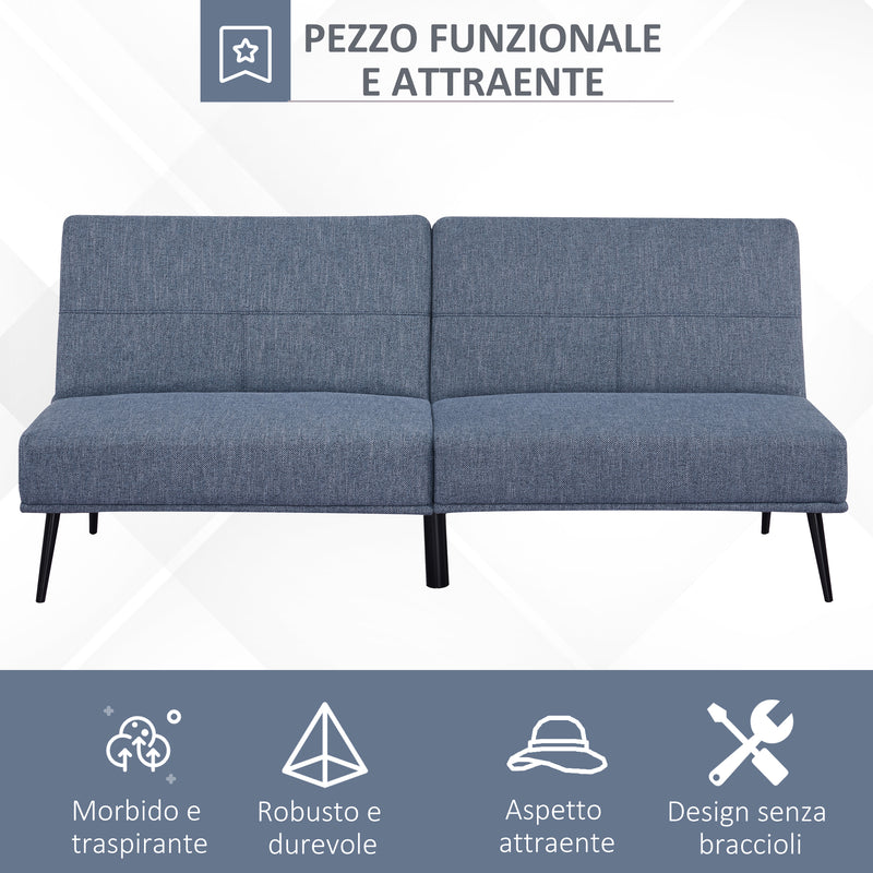 Divano Letto Singolo 180x80x81 cm in Tessuto Effetto Lino Azzurro e Nero-7