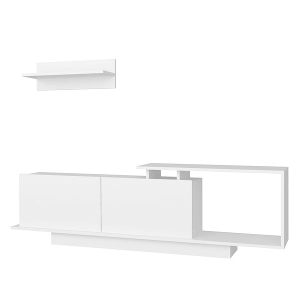 TV-Schrank 180 x 29,6 x 45 cm mit Schränken und Hängeregal aus weißem Holz sconto