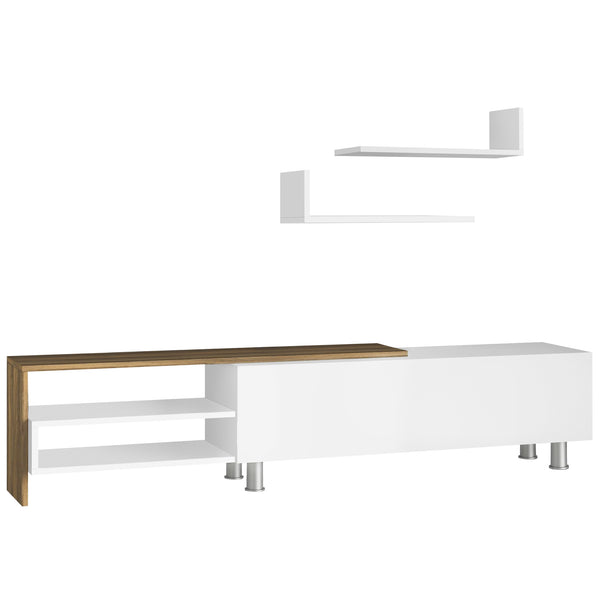 TV-Schrank 180 x 29,5 x 41,3 cm mit Regalen und Schrank aus weißem Holz sconto