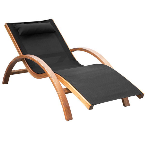 sconto Chaiselongue Sonnenliege 165 x 72 x 86 cm aus Holz und schwarzem Netzstoff