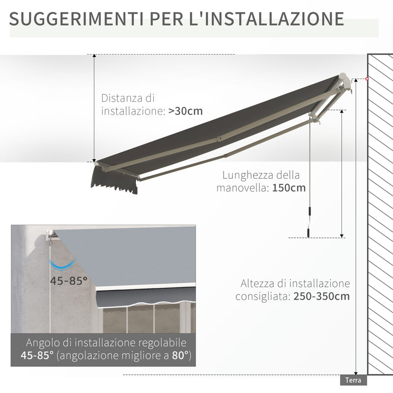 Tenda da Sole Avvolgibile a Parete 295x245 cm in Alluminio e Poliestere Grigio-5