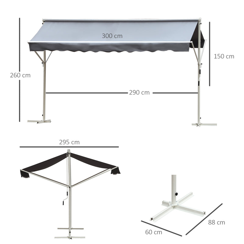 Tenda da Sole Autoportante 2,95x2,94 cm in Metallo e Poliestere Grigia-3