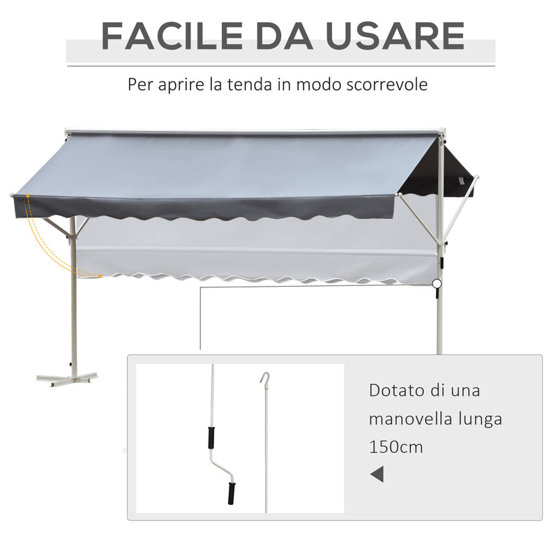 Tenda da Sole Autoportante 2,95x2,94 cm in Metallo e Poliestere Grigia-5