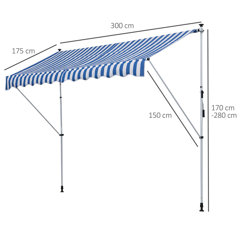 Tenda da Sole a Muro 300x150 cm in Metallo e Poliestere Blu e Bianco-3