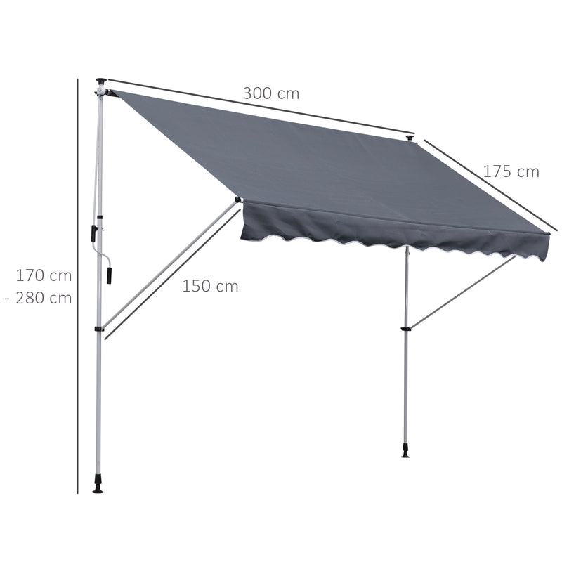 Tenda da Sole a Muro 300x150 cm in Metallo e Poliestere Grigio-3