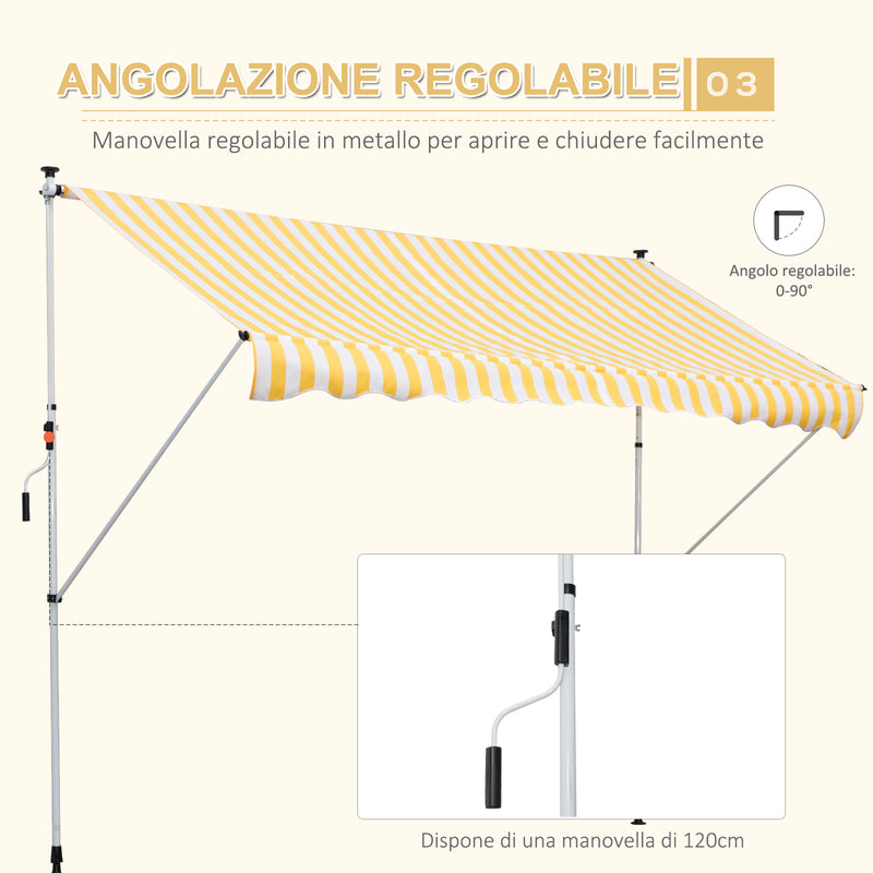 Tenda da Sole a Muro con Pali di Supporto 3x1.5m Bianco e Giallo -6