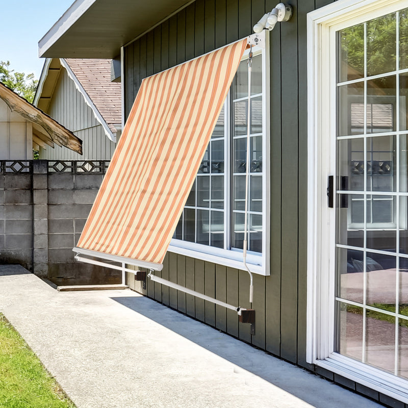 Tenda da Sole a Caduta con Bracci 3x2,45m Tessuto in Poliestere  Riga Arancione-2