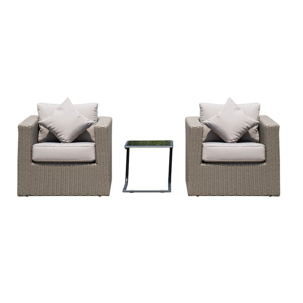 sconto Garten-Lounge-Set aus synthetischem Rattan, 2 Sesseln und grauem Couchtisch