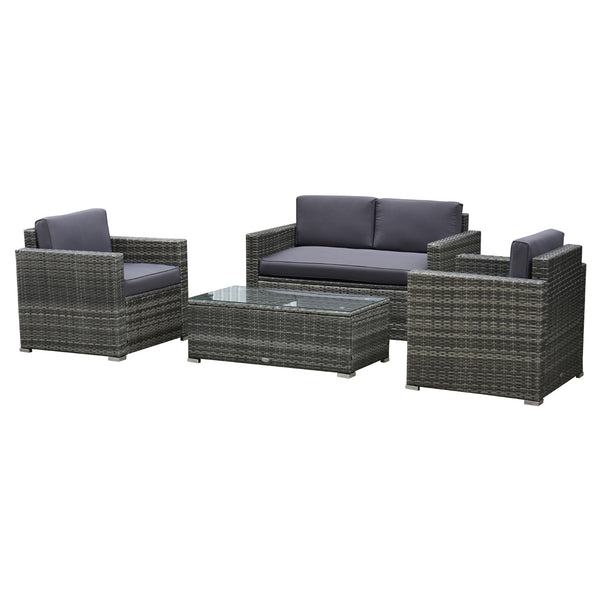 Gartengarnitur, Sofa, 2 Sessel und Couchtisch aus grauem Rattan acquista